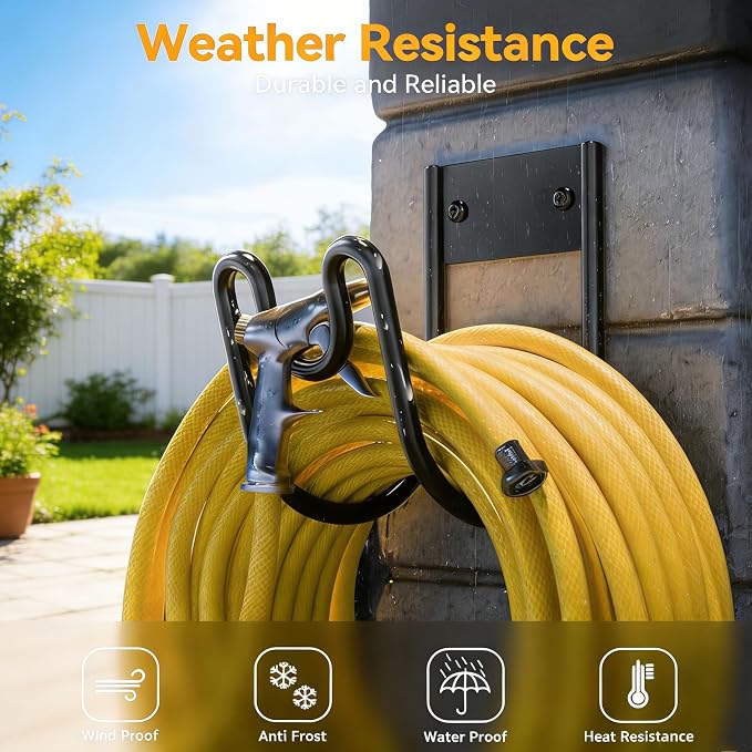 2 Pack Heavy Duty Garden Hose Holder Wall Mount, Metal Water Hose Hanger, Durable Hose Storage Organizer for Outside Yard, Lawn, Patio, Garage, Fits Most Garden Hoses