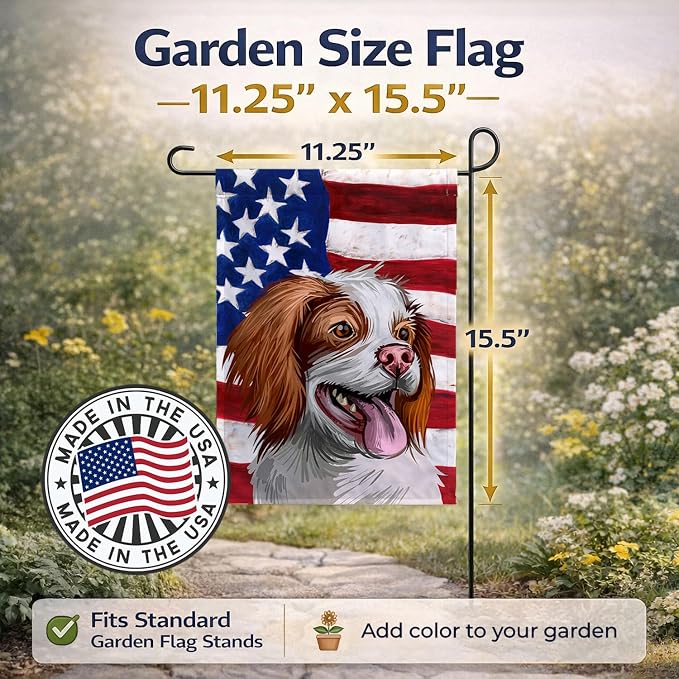 Caroline's Treasures CK6529GF French Brittany Dog American Flag Garden Flag Mailbox Flag Decorative Yard Flag Banner Outside Patio Artwork Yard Flower Beds, Garden Size, Multicolor