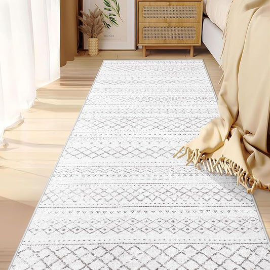 Runner Rug 2x7 Boho Geometric Area Rugs: Washable Kitchen Rug, Soft Non Slip Moroccan Long Hallway Rugs for Bedroom Bathroom Laundry Entryway Staircase Foyer(Dark Grey,2X7)
