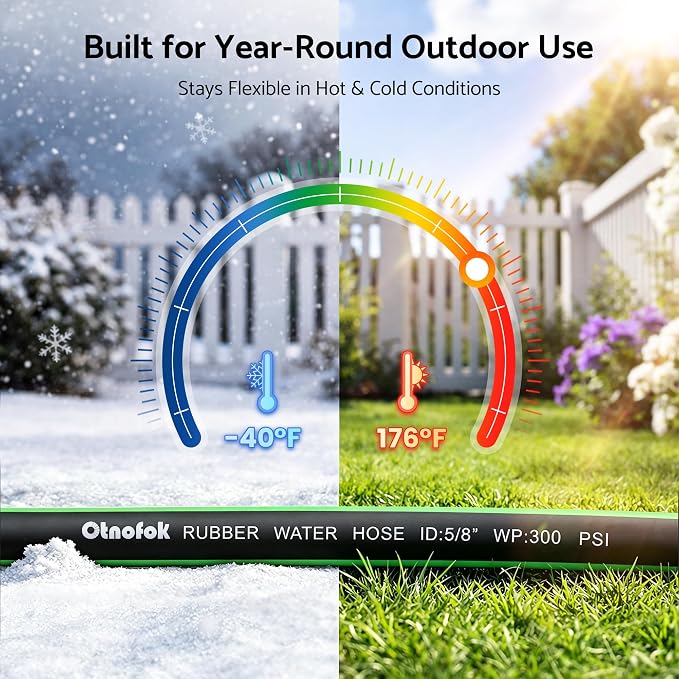 Heavy Duty Garden Hose 50 ft x 5/8", 5-Layer Hybrid Rubber Water Hose with 3/4" Swivel Brass Male to Female Fittings, 1000 PSI Burst, No-kink for Lawn, Backyard, Black & Green