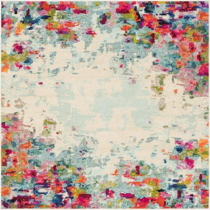 Unique Loom Chromatic Collection Modern Colorful & Vibrant Abstract Area Rug For Any Home Décor (6' 0 x 6' 0 Square, Multi/Beige)