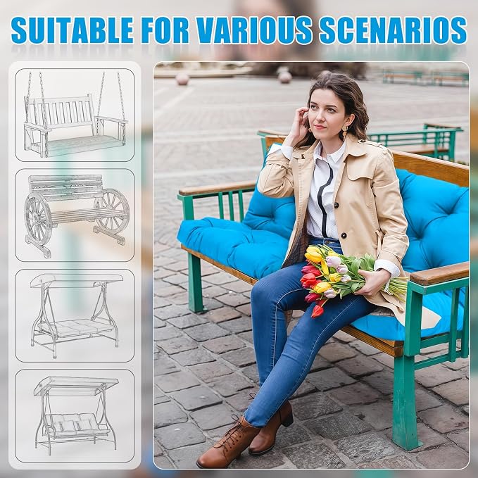 Porch Swing Cushions 2 Seater Replacement Thicken 5" Waterproof & Fade Resistant Swing Cushions for Outdoor Furniture Bench Patio Swing Cushion with Backrest & Ties(Lake Blue 40x40x5inch)