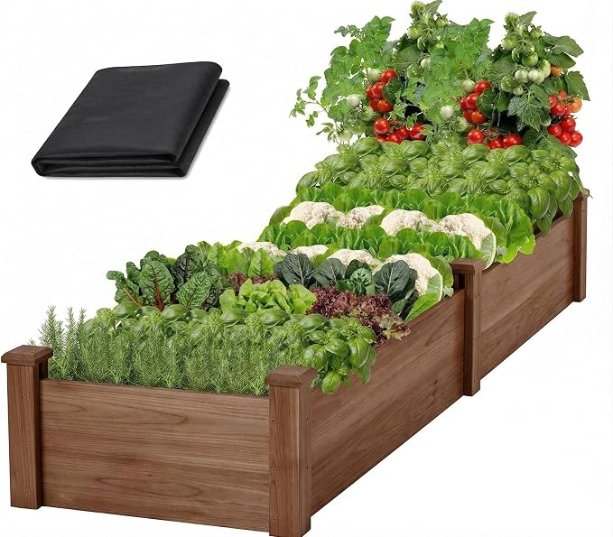 8×2ft Wooden Horticulture Raised Garden Bed Divisible Elevated Planting Planter Box for Flowers/Vegetables/Herbs in Backyard/Patio Outdoor, Acorn Brown, 96 x 24 x 9in