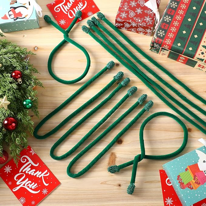Zhengmy 16 Pcs 25 Inches Christmas Velvet Garland Ties Christmas Decorative Twist Ties for Banister Reusable and Flexible Twist for Xmas Home Decorations Holiday Craft Wrapping(Green)