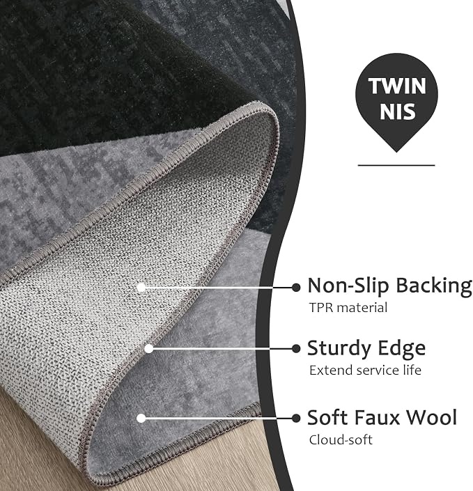 TWINNIS Indoor Modern Area Rug, 5x7 Geometric Patchwork Style Washable Large Rugs for Living Room Bedroom Hardwood Floors, Non Shedding Non Anti Backing Soft Carpet Home Floor Decor, Grey