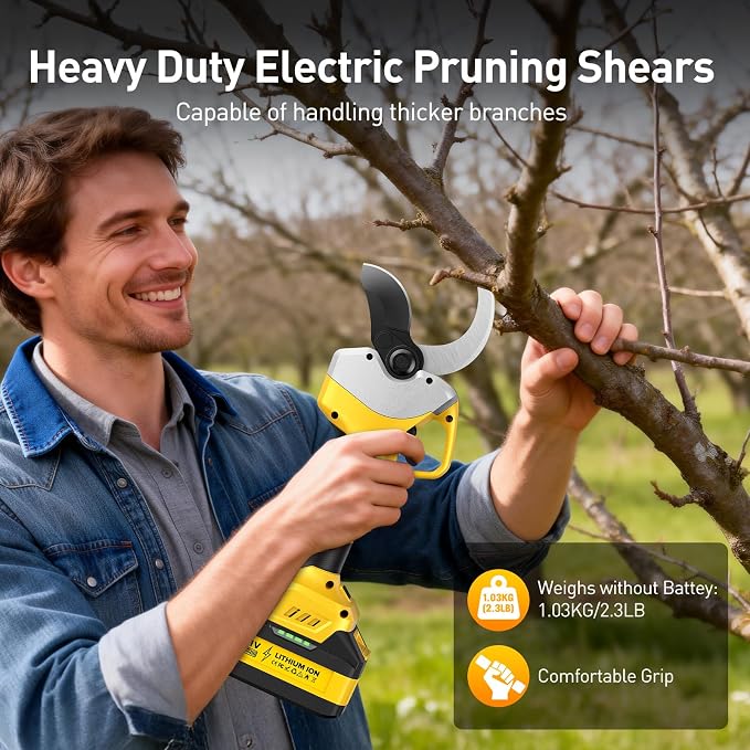 Professional Electric Pruning Shears Cordless 3.0'' Heavy Duty Electric Pruner with Brushless Motor 4000mAh Battery Electric Pruners Cordless Pruner for Branch, Fruit Plucking and Tree Trimming
