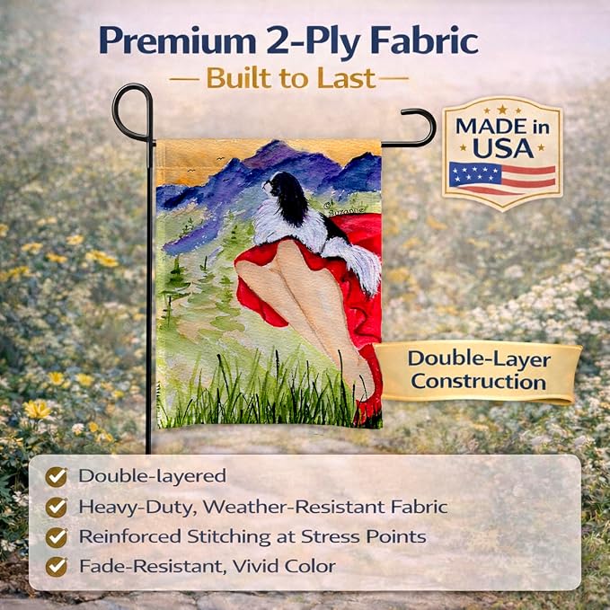 Caroline's Treasures SS8524GF Lady with her Japanese Chin Garden Flag Mailbox Flag Decorative Yard Flag Banner Outside Patio Artwork Yard Flower Beds, Garden Size, Multicolor