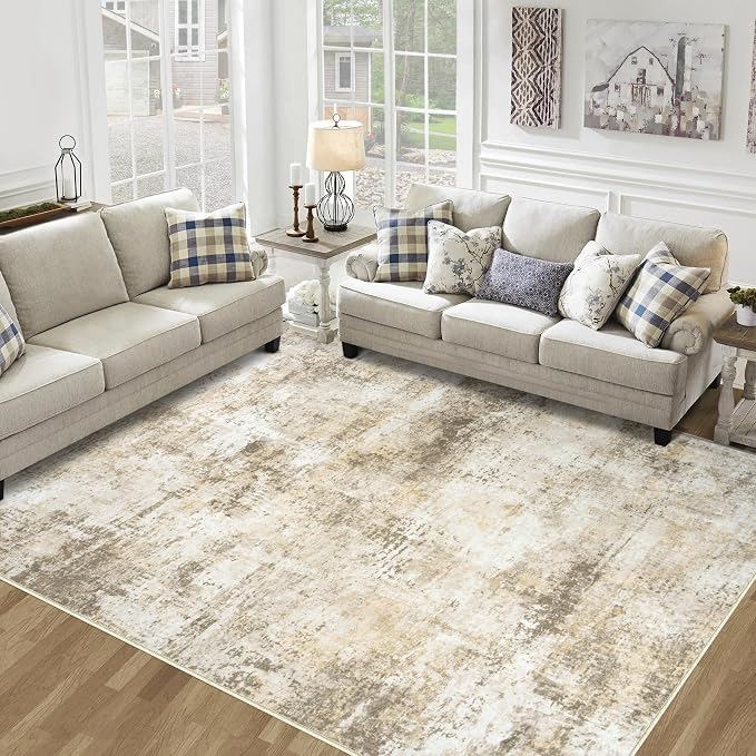Tosuoka 8x10 Area Rugs for Living Room Abstract Washable Beige Grey Rug | With Anti-Slip Backing，Non-Shedding，Stain-Resistant，Soft Modern Large Carpet for Bedroom Dining Room Farmhouse Nursery