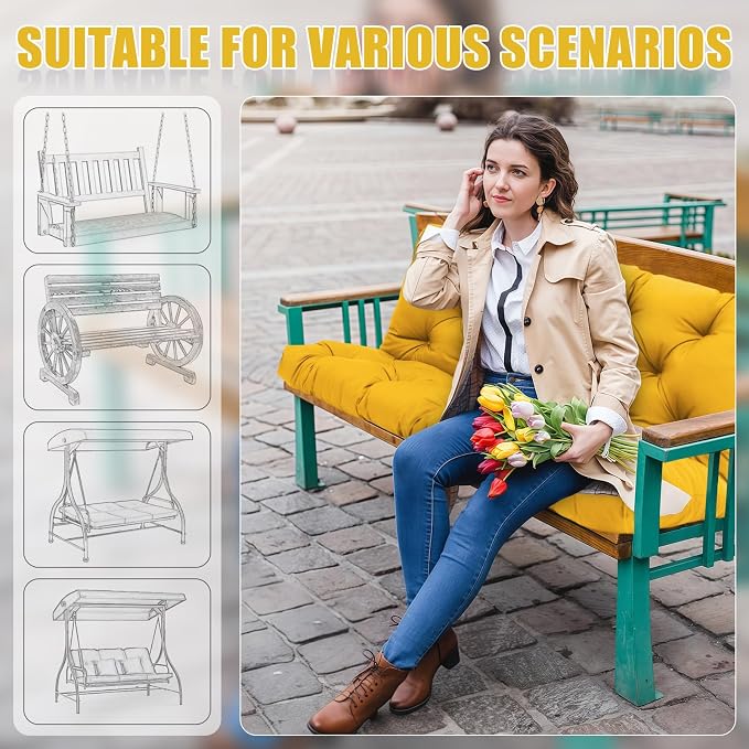 Porch Swing Cushions 3 Seater Replacement Thicken 5" Waterproof & Fade Resistant Swing Cushions for Outdoor Furniture Bench Patio Swing Cushion with Backrest & Ties(Yellow 55x40x5inch)