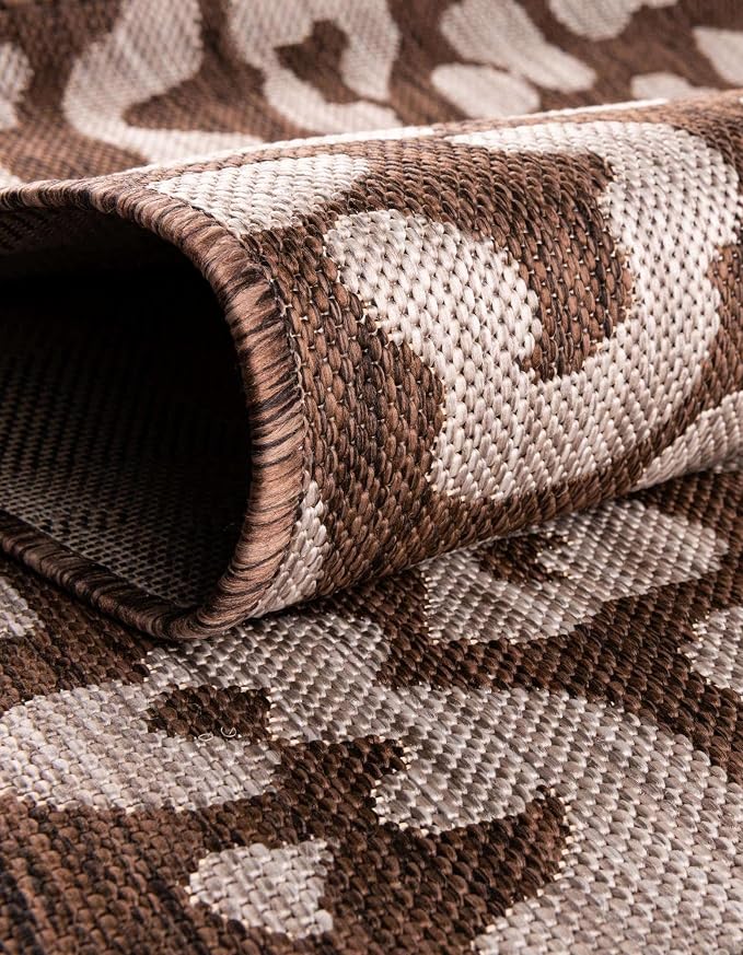 Unique Loom Outdoor Safari Collection Area Rug - Leopard (10' Round, Brown/ Light Brown)