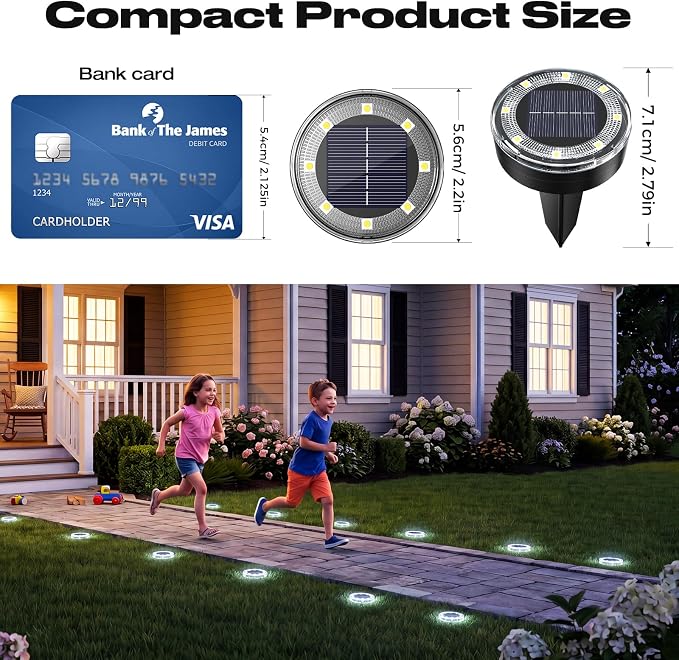 vighep Mini Solar Ground Lights, 12 Pack 2.2 Inch Solar Lights Outdoor Waterproof, Mow‑Over Safe, Upgraded LED Flat Landscape Lighting for Outside Pathway Garden Patio Yard Driveway,Cold White