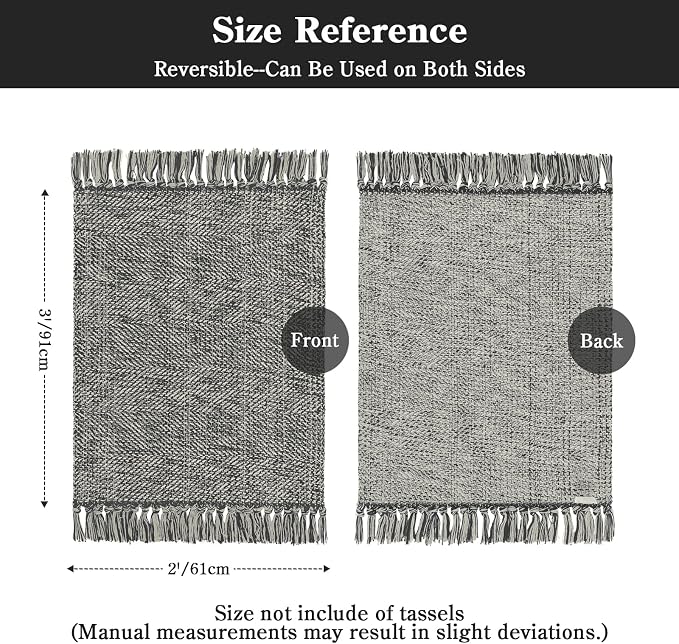 Modern Farmhouse Bathroom Rug, 2' x 3' Small Entryway Rugs | Hand Woven Washable Kitchen Rugs, Grey Low Profile Front Door Mat Reversible Braided Carpet for Porch Back Bedroom Decor
