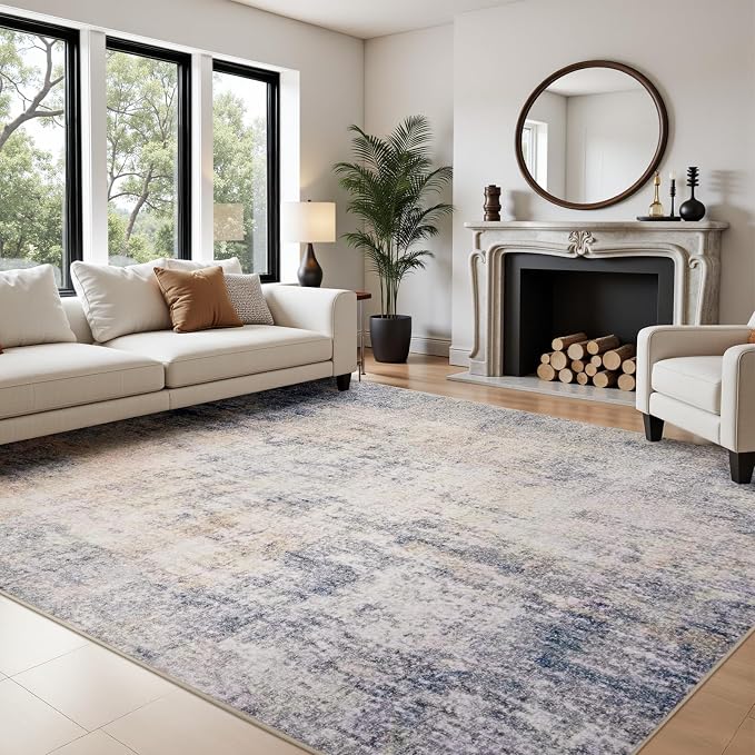 Joydeco Washable 5x7 Area Rugs Modern Abstract Rug for Living Room, Machine Washable Neutral Print Non-Slip Low Pile Stain Resistant Carpet for Bedroom Dining Room Nursery Playroom Home Office Decor