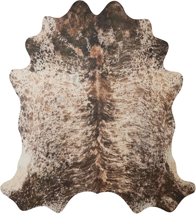 Brown Large Faux Cowhide Rug 6.2x7.6ft Washable Cowhide Rug | No-Slip Low Pile Animal Print Western Decor for Living Room Bedroom Kitchen Bathroom-No Fur