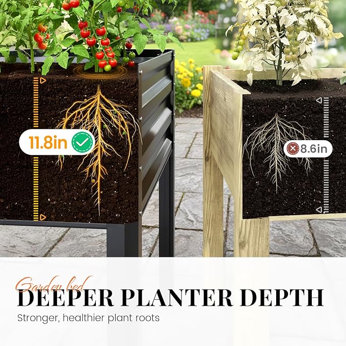 KING BIRD Large Raised Garden Bed with Cover & Netting Galvanized Elevated Planter Box with Legs 48×24×56 in for Backyard, Patio, Balcony, 400lb Capacity, Dark Grey