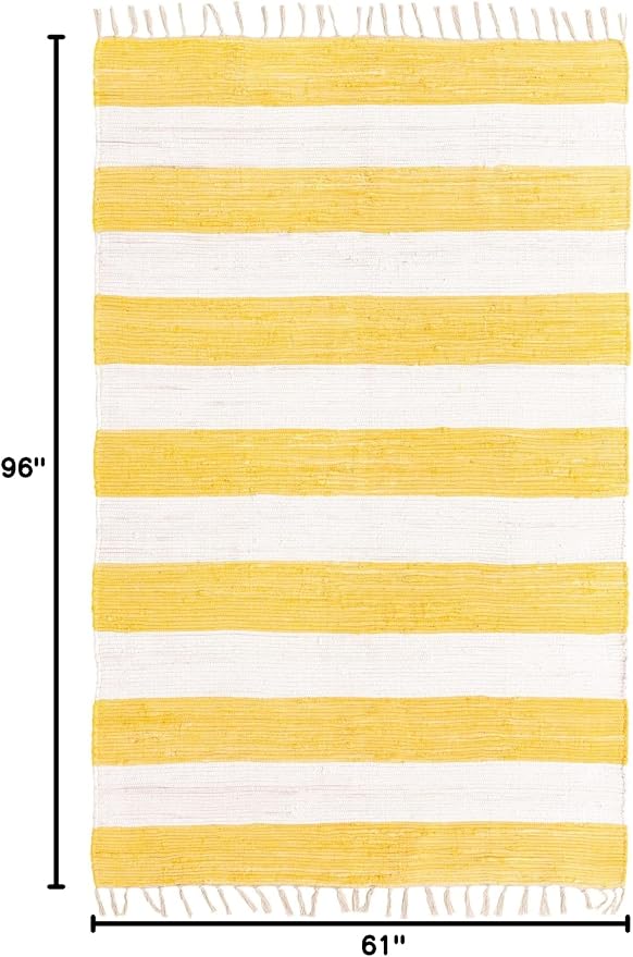Unique Loom Chindi Rag Collection Area Rug - Striped (5' 1" x 8' Rectangle, Yellow and Ivory)