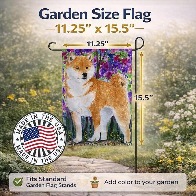 Caroline's Treasures SS8061GF Shiba Inu Garden Flag Mailbox Flag Decorative Yard Flag Banner Outside Patio Artwork Yard Flower Beds, Garden Size, Multicolor