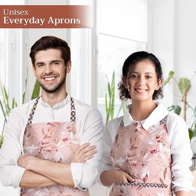 Maison d' Hermine Aprons for women with Pocket 100% Cotton (27.50"x31.50") | Adjustable Neck Strap & long ties Apron Men Chef Wedding Cooking Gardening Server Maid