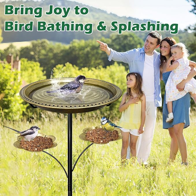 Bird Bath for Outside, Vintage Freestanding Birdbaths with 5-Pronged Base, Removable Bird Bath Bowl & Bird Feeder for Outdoors Garden Patio Yard Lawn Decor,Easy to Clean (Antique Gold)