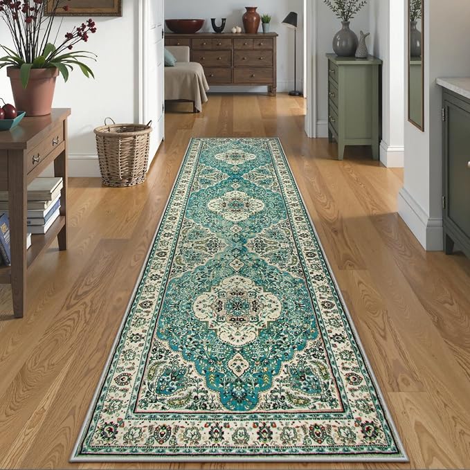 Lahome Felice Floral Medallion Runner Rug - 2x8 Kitchen Rug Runner Soft Non-Slip Washable Low-Pile Hallway Mat, Indoor Accent Floor Carpet Runners for Bedroom Living Dining Room Entrance