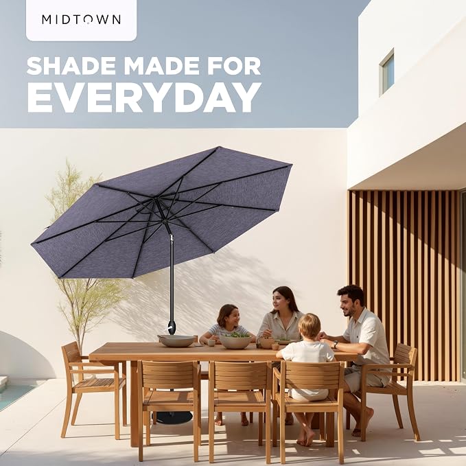 Midtown Umbrellas - 10-Year-No-Fade 9 Ft Patio Umbrella with Terylast Fabric, Auto-Tilt Aluminum Frame and 8 Reinforced Ribs for Deck, Pool, Garden & Beach - Purple Texture Canopy, Black Pole