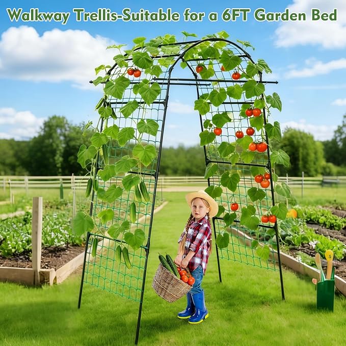 DOEWORKS 86 Inch Tall Garden Arch Trellis for Climbing Plants Outdoor,Tall Metal Garden Tunnel Trellises Archway for Climbing Vine、Vegetable、Fruit、Flower、Squash Arbors，Garden Arches Support Structure