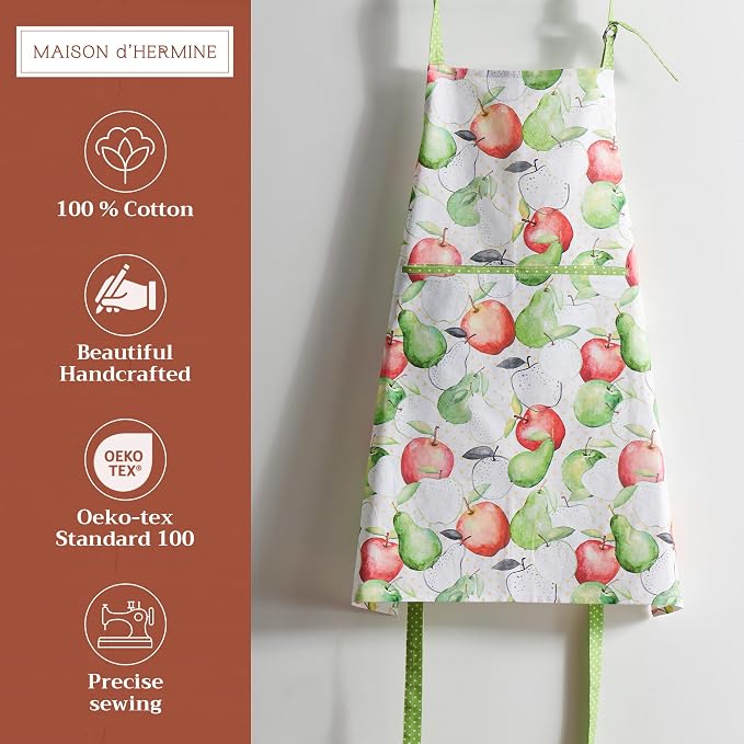 Maison d' Hermine Aprons for women with Pocket 100% Cotton (27.50"x31.50") | Adjustable Neck Strap & long ties Apron Men Chef Wedding Cooking Gardening Server Maid