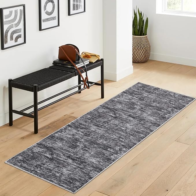 Garvee Hallway Runner Rug 2x6 Solid Color Rug for Bedroom, Dark Grey | Modern Minimalist Machine Washable Non Slip Stain Resistant Foldable Low Pile Non Shedding Rugs for Kitchen Entryway