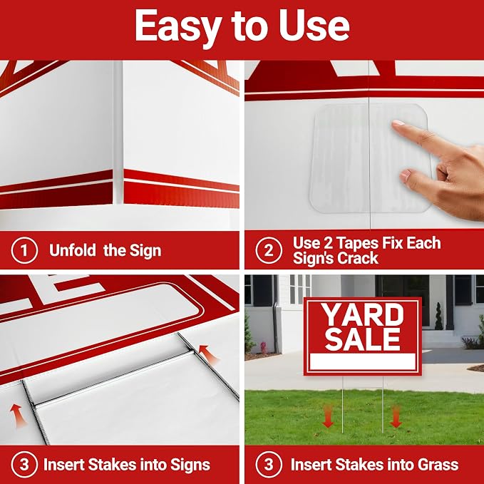6 Pcs Yard Sale Signs with Stakes, Extra-Large Foldable Yard Sale Sign 24" x 16", Double-Sided Waterproof Business Signage for Yard Sale Kit and Supplies