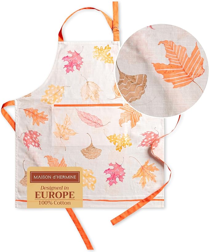 Maison d' Hermine Aprons for women with Pocket 100% Cotton (27.50"x31.50") | Adjustable Neck Strap & long ties Apron Men Chef Wedding Cooking Gardening Server Maid