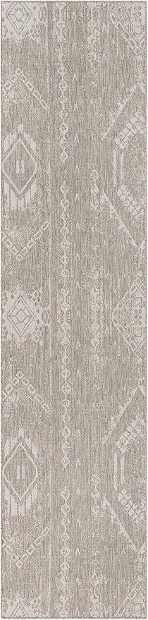 Unique Loom Outdoor Bohemian Collection Area Rug - Anthro (3' 3" x 14' 1" Runner, Gray/ Ivory)