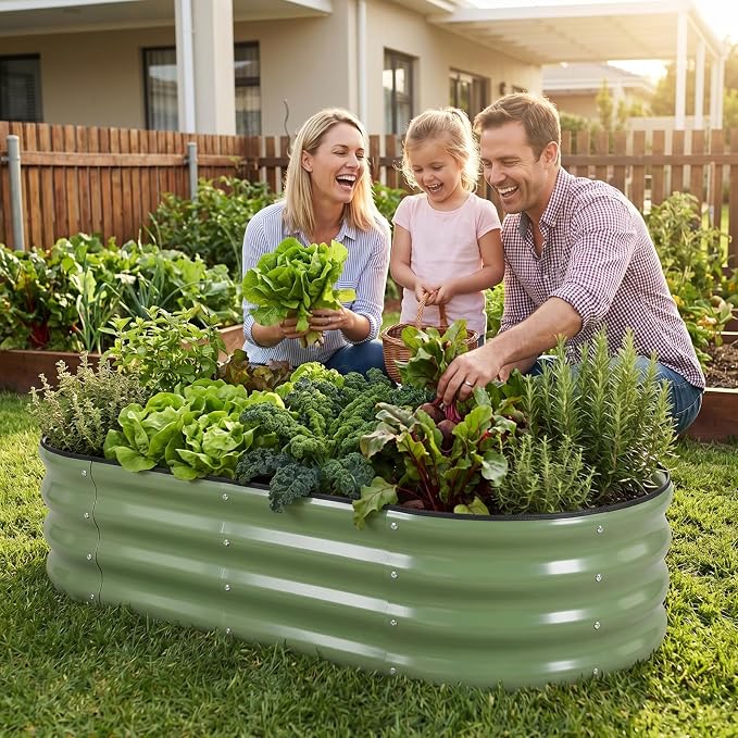 1MORE Galvanized Raised Garden Bed- Planter Garden Boxes Outdoor, Raised Beds for Gardening, 4x2x1ft Metal Garden Bed Kit for Vegetables Flower, Planter Raised Beds with Tools.Green