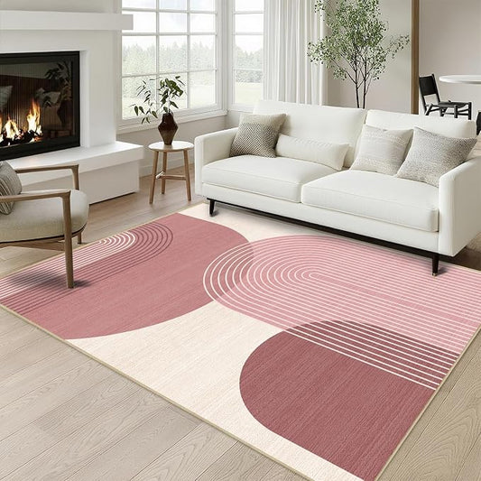 Boho Rug 3x5 for Living Room Bohemian Area Rugs Machine Washable Modern Geometric Rug Non Slip Printed Low Pile Indoor Floor Carpet for Kitchen Bathroom Bedroom,Pink