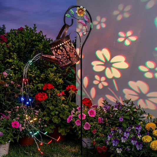 MEBRUDY Solar Garden Decor Lights, IP44 Waterproof Metal Butterfly Solar Watering Can Lights Outdoor Decor for Yard Pathway Patio Lawn, Gifts for Women Mom Grandma Birthday