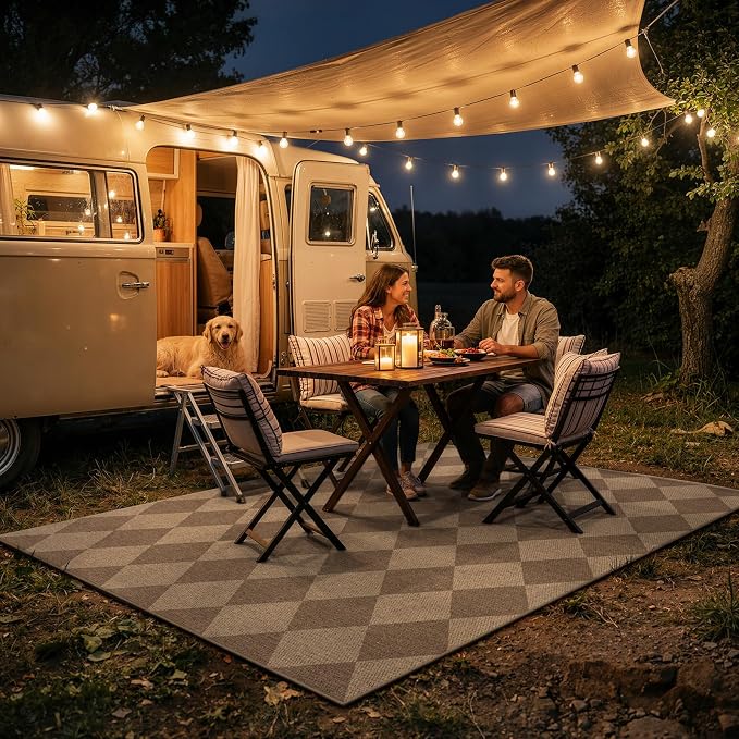 Lahome Checkered Easy Jute Indoor Outdoor Rug, 5x7 Area Rugs for Living Room Nature Large Dining Room Carpet, Washable Non Slip Indoor Outdoor Carpet for Home Office Bedroom Backyard Patio