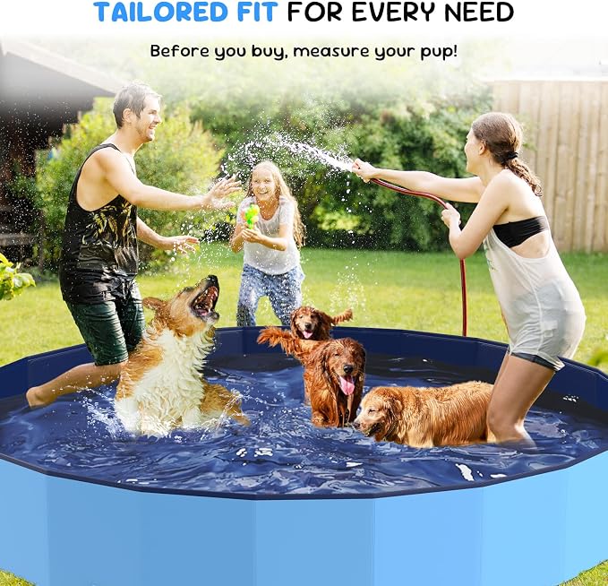 120'' Foldable Dog Pool, Kiddie Pool, Heavy Duty Non-Slip Plastic Pet Wading Pool for Large Dogs, Indoor and Outdoor Kids Pet Dog Bathtub