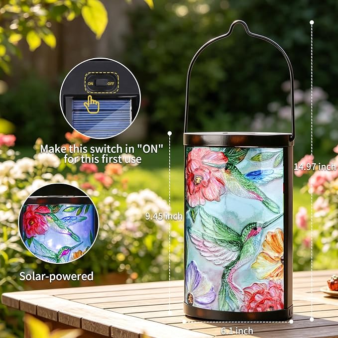Hanging Solar Lantern Outdoor Waterproof LED Hummingbird Solar Lights Outdoor Decorative Solar Lanterns Tabletop Lamp for Patio Garden Yard Decor