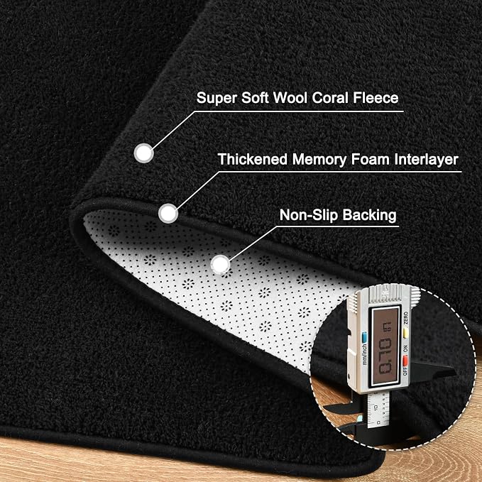 4' Black Round Area Rug Modern Solid | Washable Memory Foam, Low Pile Non Slip Indoor Carpet for Living Room Bedroom Office Classroom College Dorm Room Home Decor