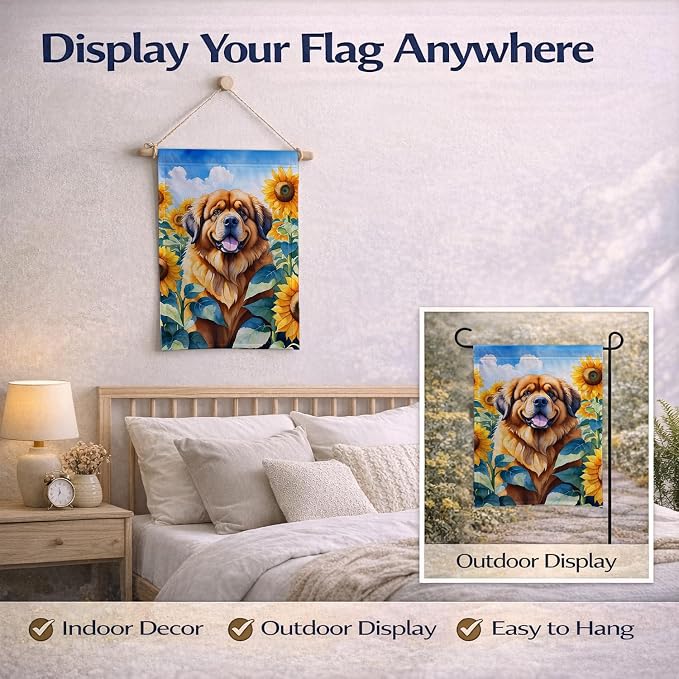 Caroline's Treasures DAC6166GF Tibetan Mastiff in Sunflowers Garden Flag Mailbox Flag Decorative Yard Flag Banner Outside Patio Artwork Yard Flower Beds, Garden Size, Multicolor