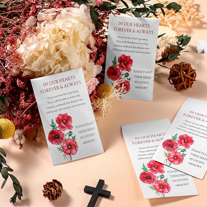 Fumete 120 Pack Poppy Flower Seed Packets Bulk Memorial Day Poppy Coin Envelopes Kraft Small Celebration of Life Funeral Favors for Guests Veterans Day Sentimental Funeral Service Gift, 3.9 x 2.4 Inch