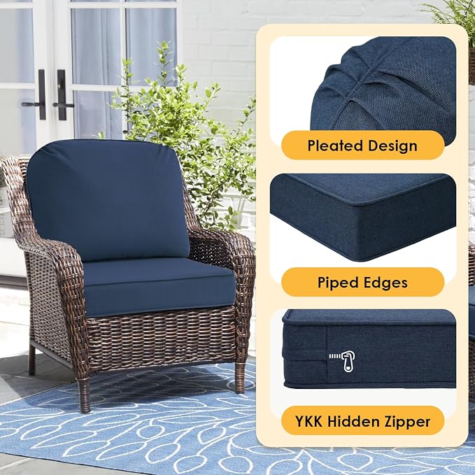 Outdoor Sunbrella Cushions for Patio Furniture Set of 2, 24"x24" Water Repellent Chair Cushions Removable Seat Bottom & Back Cushion Covers for Chair, Sofa, Couch, Specrtum Indigo