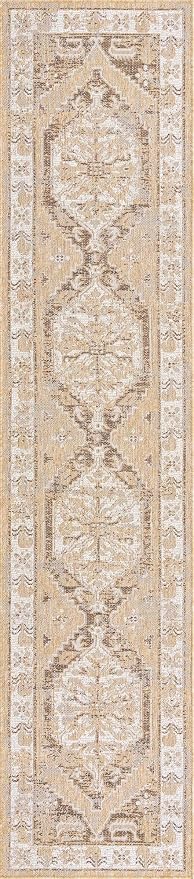 Unique Loom Outdoor Traditional Collection Area Rug - Valeria (2' 7" x 12' 2" Runner, Natural/ Ivory)
