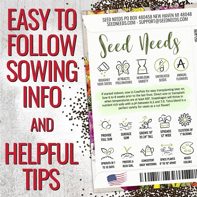 Seed Needs Tetra Snapdragon Seeds to Plant Mixed Cut Flowers 5 Packs