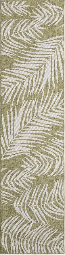 Unique Loom Outdoor Botanical Collection Area Rug - Palm (2' 7" x 10' Runner Green/Ivory)