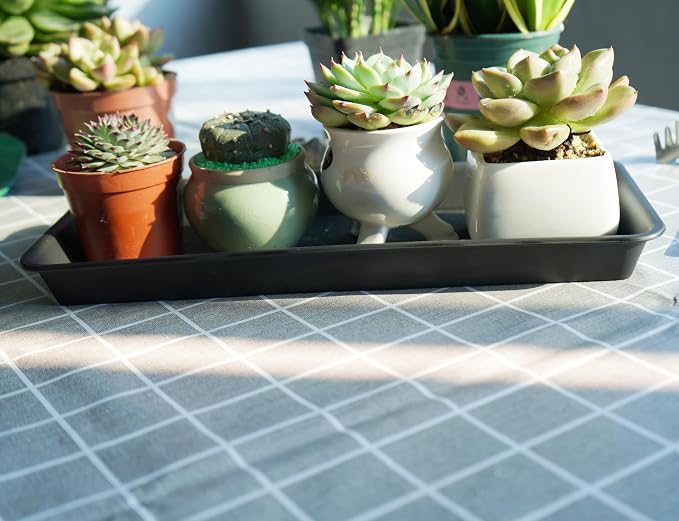 VUWEZ 2 Pack of Plastic Plant Tray Saucer Rectangular 24 inch, Plant Trays Saucers for Indoors Outdoor, Plant Water Drip Tray for Flower Pot Planter, Windowsill Plant Tray (8 X 24'', Black)