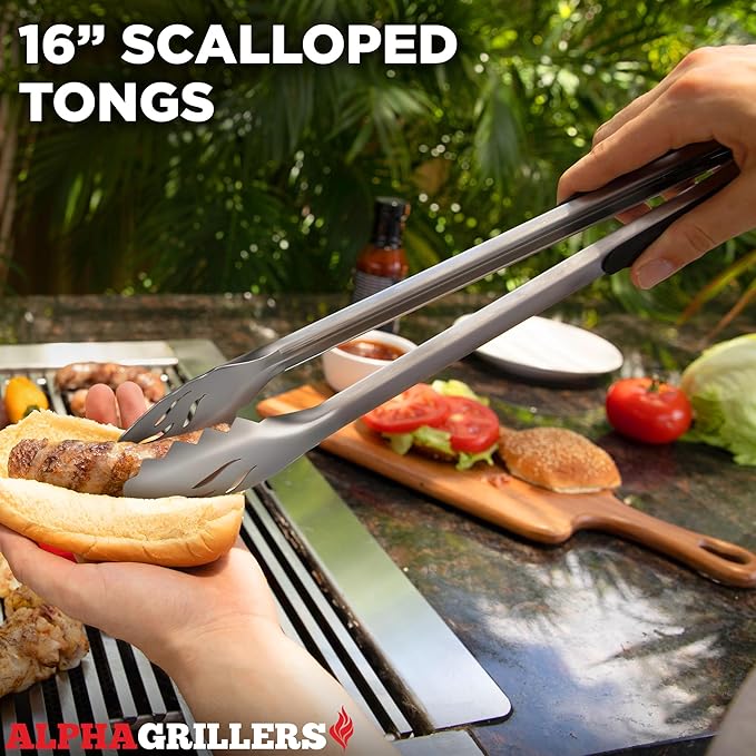 Alpha Grillers Grilling Accessories - Grilling Gifts for Men - BBQ Accessories Grill Tools Set with Spatula, Fork, Brush & Tongs - Outdoor Barbecue Utensils Birthday Gifts for Men Him Dad Husband