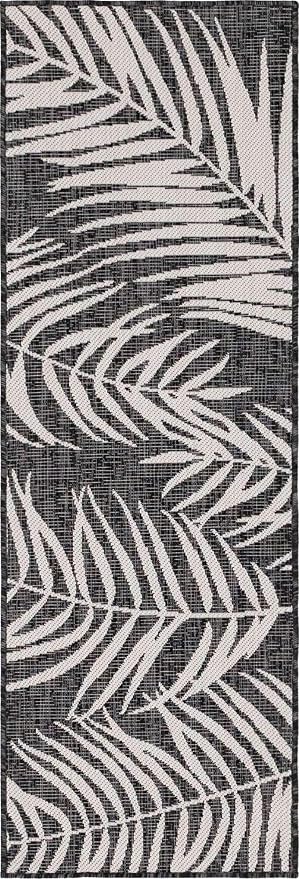 Unique Loom Outdoor Botanical Collection Area Rug - Palm (2' x 6' 1" Runner, Charcoal/ Ivory)