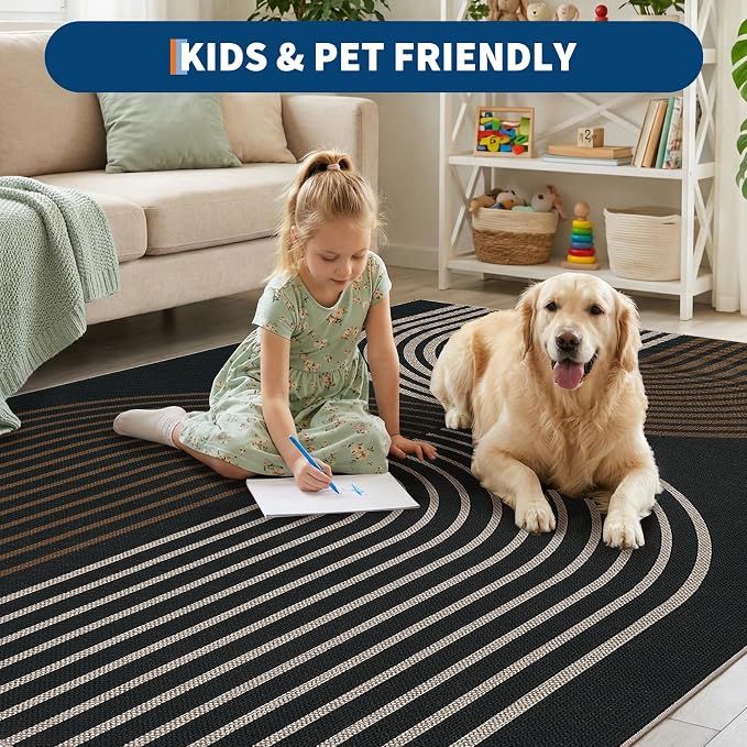 GarveeHome Modern Rainbow Easy Jute 3x5 Patio Rug, Washable Rugs for Entryway Farmhouse Non Slip Indoor Door Mat Carpet for Entry Mudroom Porch Decor