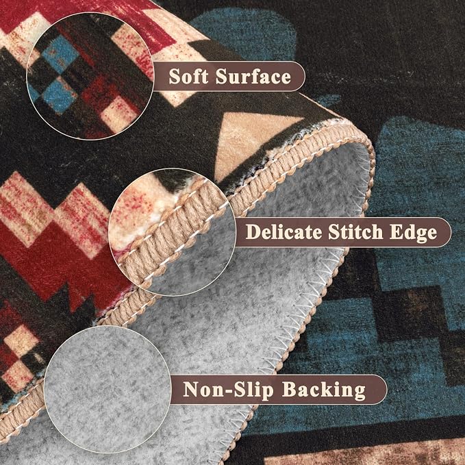 LOKHOM 8x10 Rustic Bear Area Rug, Washable Southwestern Lodge Cabin Rug | Bear Pattern, Non-Slip, Low Pile, Soft Vintage Wildlife Accent Floor Carpet, For Living Room Bedroom Dining Room Nursery