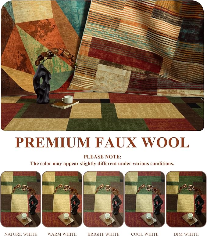 Red and Green Rug 5x7, Burgundy Farmhouse Vintage Rugs Washable for Living Room,Burnt Orange Area Rug Non Slip,Geometric Boho Area Rug for Kitchen,Dining Room,Bedroom